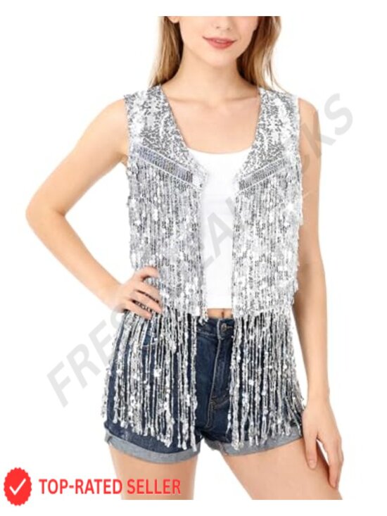 Jackets & Blazers - Women Faux Suede Fringe Vest 70s Hippie Cowgirl Costume Sleeveless Tassel Crop